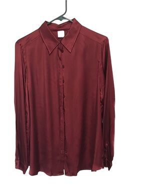 MARELLA Monochrome Burgundy Satin Dress Shirt